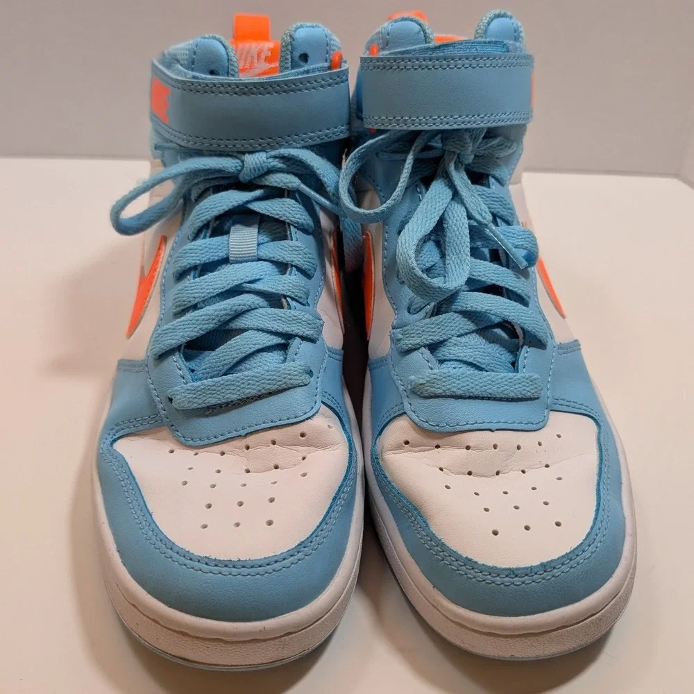 Nike Court Borough Mid 2 Blue Orange High Top Basketball‎ Shoes Kids Size 6Y